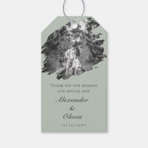 Modern Brushstroke Photo Wedding Sage Green Favor Gift Tags