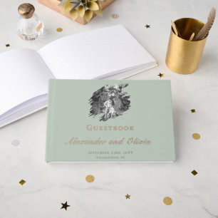Modern Brushstroke Photo Wedding   Sage Green Guest Book