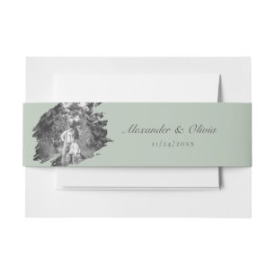 Modern Brushstroke Photo Wedding   Sage Green Invitation Belly Band
