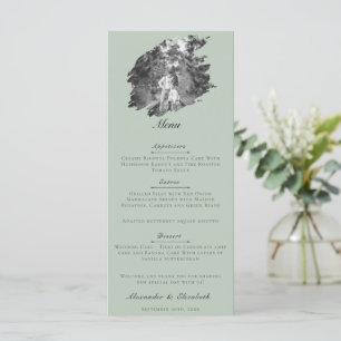 Modern Brushstroke Photo Wedding   Sage Green Menu