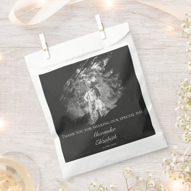 Modern Brushstroke Photo Wedding | Soft Black Favour Bag (Clipped)