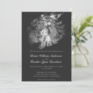 Modern Brushstroke Photo Wedding   Soft Black Invitation