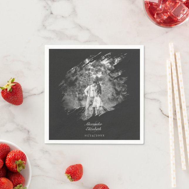 Modern Brushstroke Photo Wedding | Soft Black Napkin (Insitu)