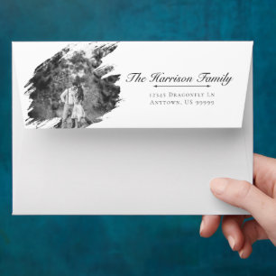 Modern Brushstroke Photo Wedding   White Envelope