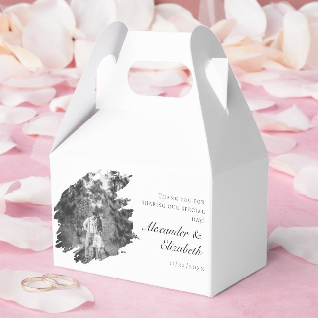 Modern Brushstroke Photo Wedding | White Favor Box (Wedding)