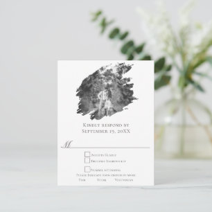 Modern Brushstroke Photo Wedding   White RSVP Card