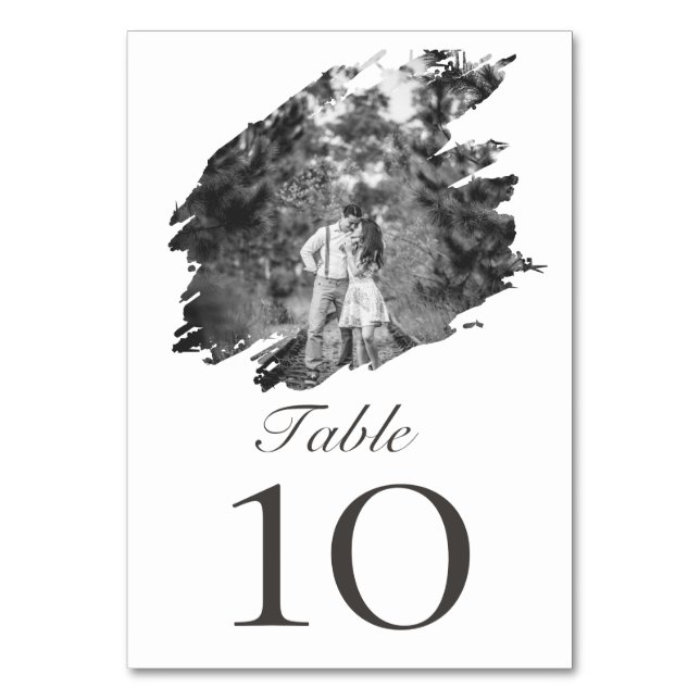 Modern Brushstroke Photo Wedding | White Table Number (Front)
