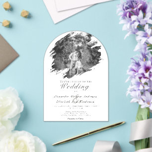 Modern Brushstroke Photo   White Wedding Acrylic Invitations