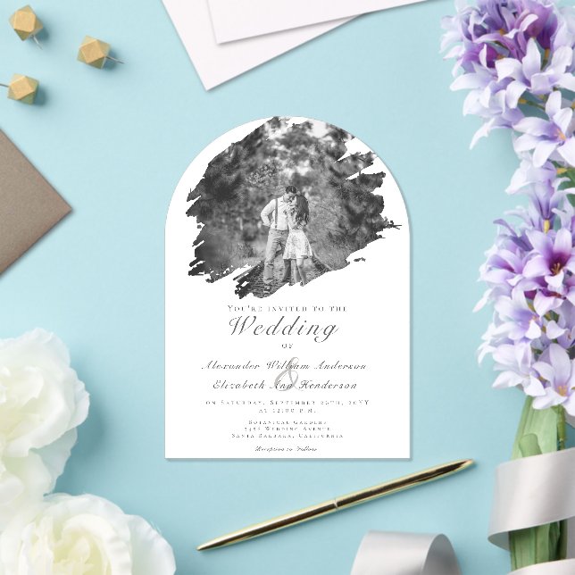 Modern Brushstroke Photo | White Wedding Acrylic Invitations (Insitu (Wedding))