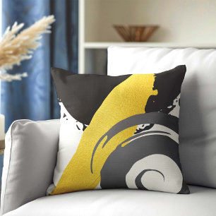Modern Brushstrokes - Gold, Gray & Black Throw Pillow
