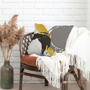 Modern Brushstrokes - Gold, Grey & Black Throw Pillow