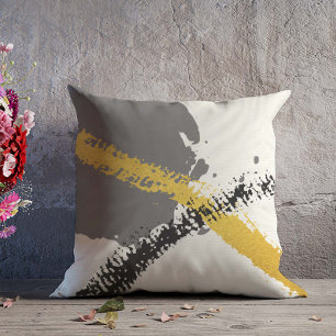 Modern Brushstrokes - Gold, Grey & Black Throw Pillow
