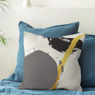 Modern Brushstrokes - Gold, Grey & Black Throw Pillow