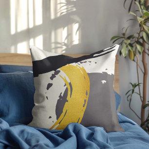 Modern Brushstrokes - Gold, Grey & Black Throw Pillow
