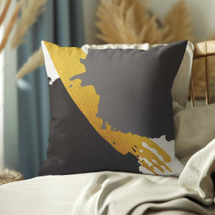 Modern Brushstrokes - Gold, Grey & Black Throw Pillow