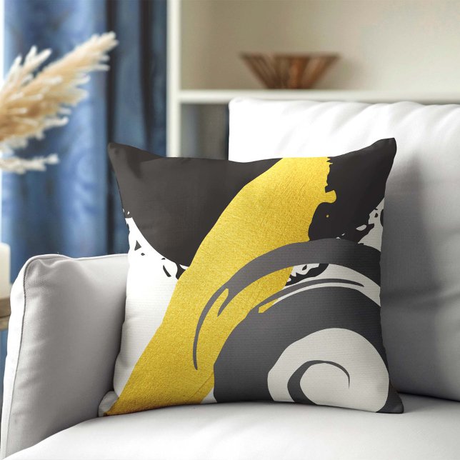 Modern Brushstrokes - Gold, Grey & Black Throw Pillow (Creator Uploaded)