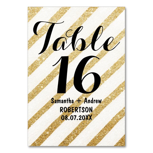 Modern brushstrokes gold stripes table number (Front)