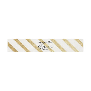 Modern brushstrokes gold stripes wedding invitation belly band