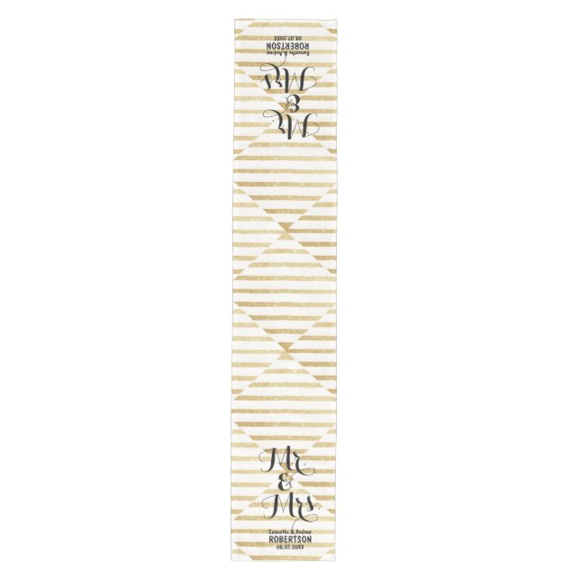 Modern brushstrokes gold stripes wedding medium table runner (Front)