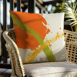 Modern Brushstrokes - Orange, Green & Yellow Throw Pillow