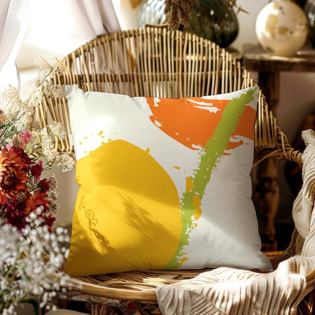 Modern Brushstrokes - Orange, Green & Yellow Throw Pillow (Creator Uploaded)