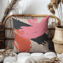 Modern Brushstrokes - Pink, Peach & Black on Beige