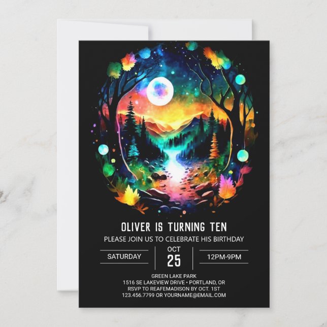 Modern Brushwood Magic Birthday Invitation (Front)