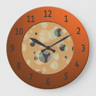 Modern Bubbles with Shiny Orange Digits Circle Large Clock