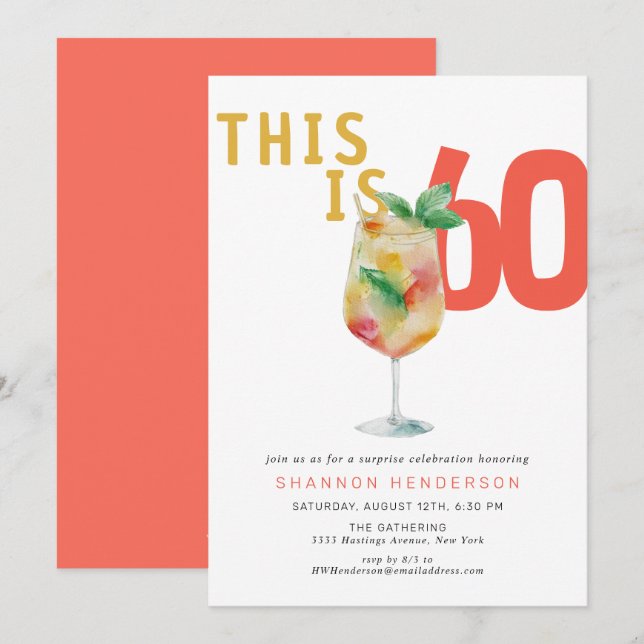 Modern Bubbly Coral 60th Birthday Party Invitation (Front/Back)