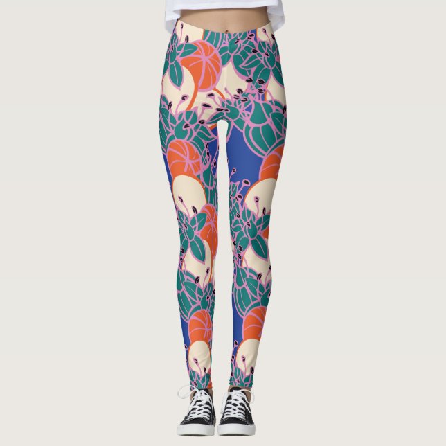Modern Bud & Flower Bold Pattern Athleisure Leggings (Front)