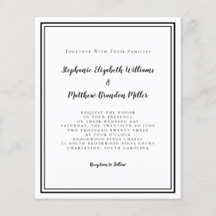 Modern Budget Black & White Wedding Invitation