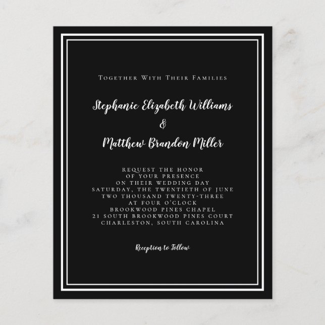 Modern Budget Chic Wedding Black White Invitation (Front)