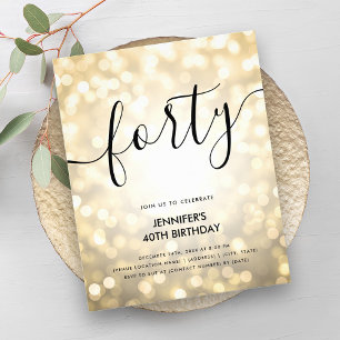 Modern BUDGET Gold Glitter Lights 40th Birthday  Flyer
