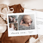 Modern Budget Photo Collage Baby Thank You Card<br><div class="desc">A sweet photo collage baby thank you card featuring a simple modern name 3 pictures on the front. The back has a large full name header and personal message from the family. Click the edit button to customize this design with your photos and details.</div>