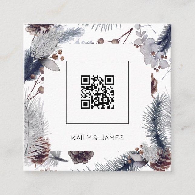 Modern Budget QR Code Winter Wedding invitation (Front)