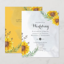 Modern BUDGET Sunflower Yellow Wedding Invite
