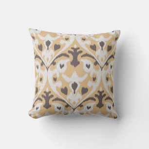 Modern buff beige brown ikat tribal pattern throw pillow
