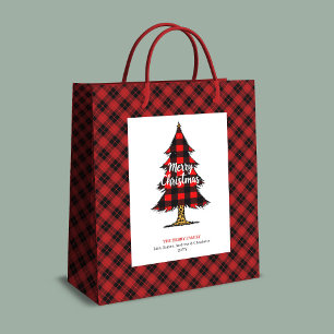 Modern buffalo plaid Christmas gift bag editable