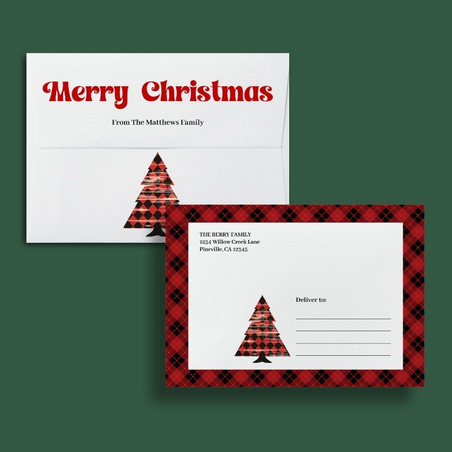 Modern buffalo plaid Christmas tree envelope edit (Modern buffalo plaid Christmas tree envelope edit)