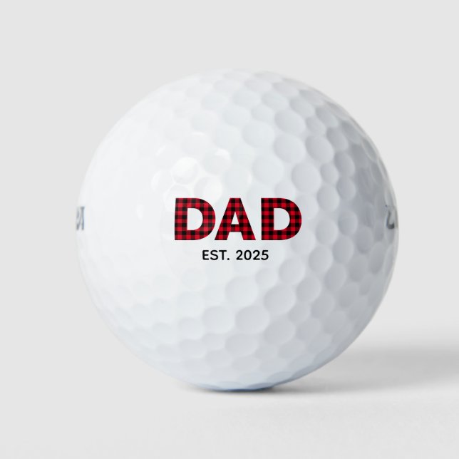 Modern Buffalo Plaid Dad Established Date Golf Balls (Front)