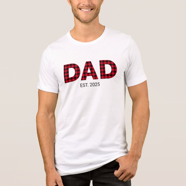 Modern Buffalo Plaid Dad Established Date Tri-Blend Shirt (Front)