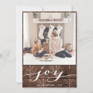 Modern Buffalo Plaid Elegant Script JOY Simple Holiday Card