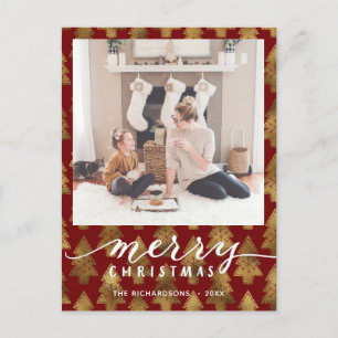 Modern Buffalo Plaid Elegant Script MERRY Simple H Postcard