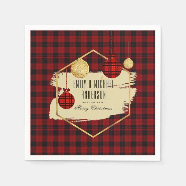 Modern Buffalo Plaid Gold ANY EVENT Xmas Party Napkin (Front)