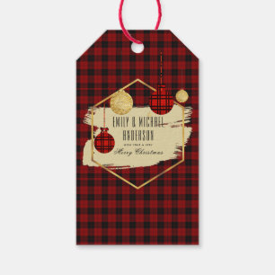Modern Buffalo Plaid Gold Geometric Personalized Gift Tags
