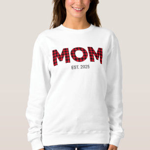 Modern Buffalo Plaid Mom Established Date Sweatshirt