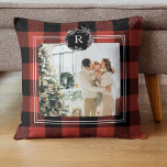 Modern Buffalo Red Plaid | Family Photo | Initial Throw Pillow<br><div class="desc">Modern Buffalo Red Plaid | Family Photo | Initial Pillows make for thoughtful and practical gifts, offering comfort and relaxation to the recipient. Here's a description of pillows as a gift: Give the gift of ultimate comfort and relaxation with these luxurious pillows. Crafted with the finest materials, these pillows are...</div>