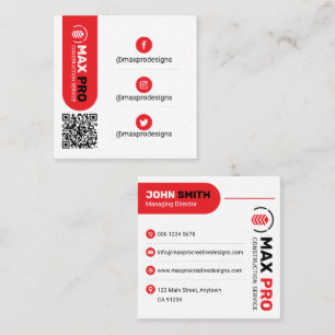 Modern Building & Construction, Contractor White Square Business Card