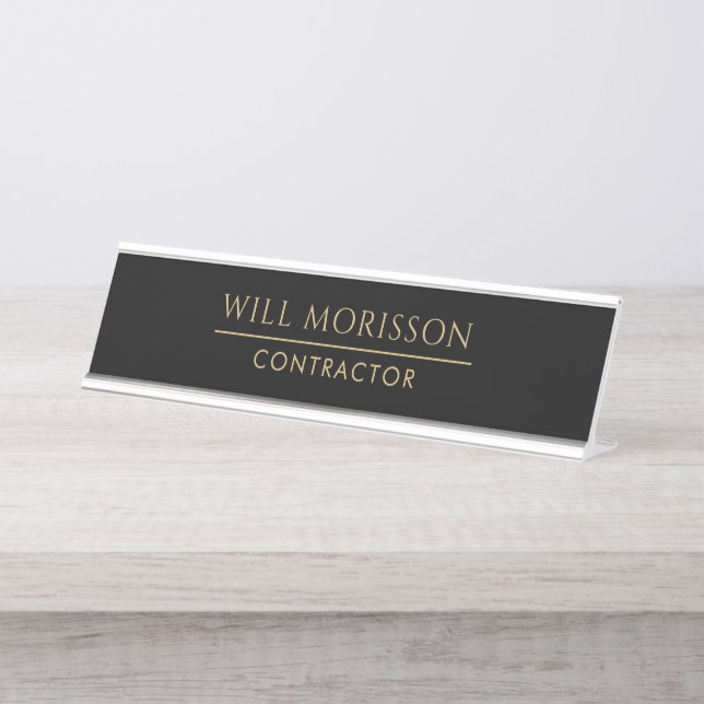 Modern Building Construction Golden & Black Desk Name Plate (Front)