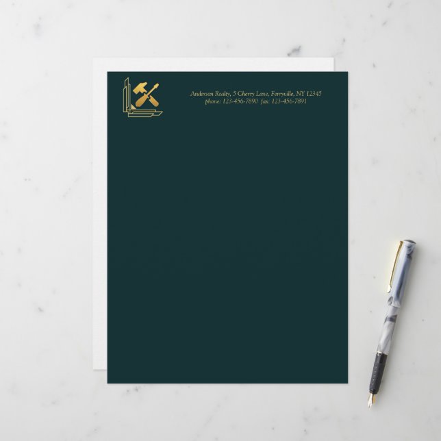 Modern Building Construction Golden & Black Letterhead (Front/Back In Situ)
